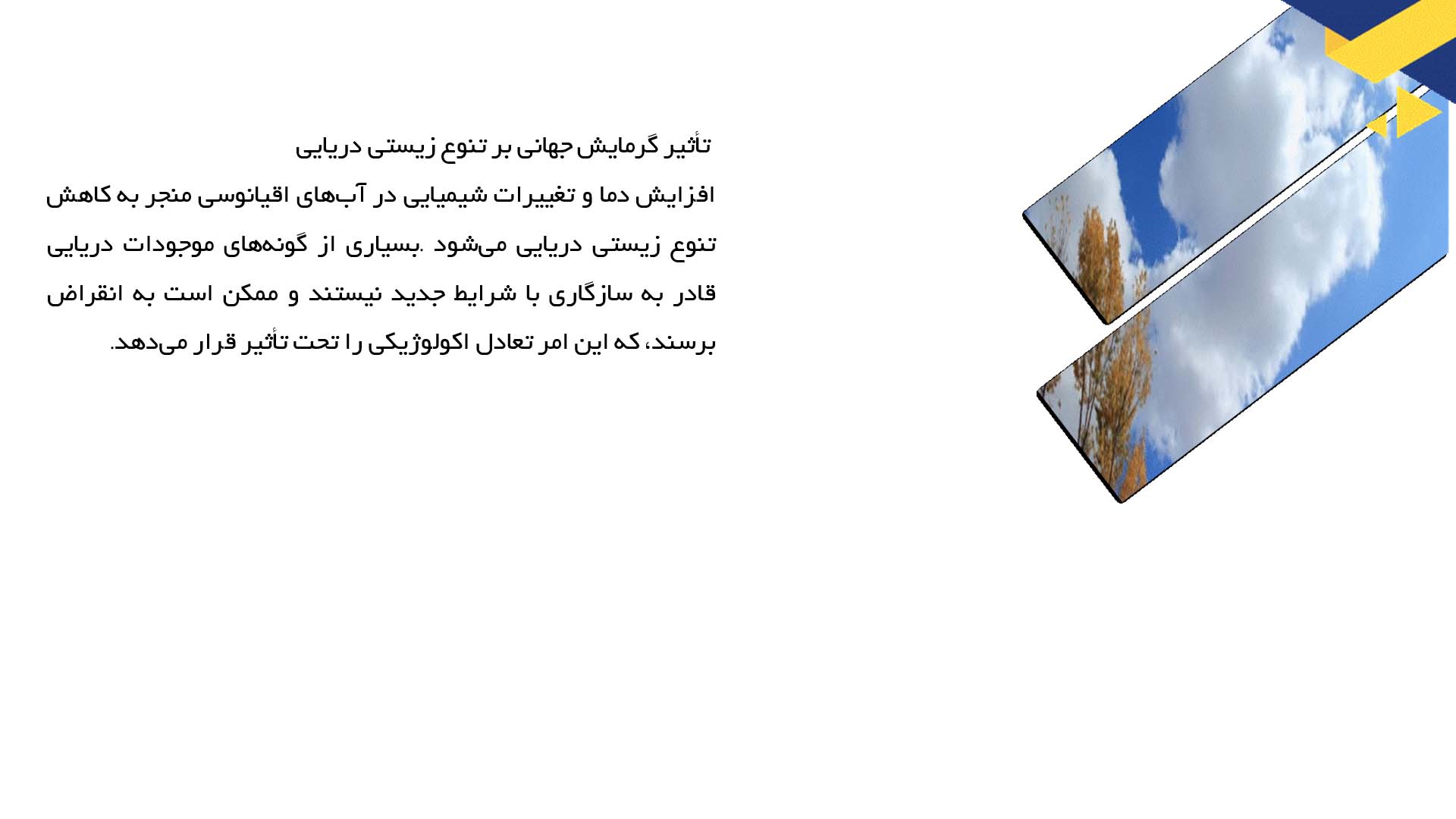 پاورپوینت در مورد مطالعه تأثیرات گرمایش جهانی بر اکوسیستم‌های دریایی